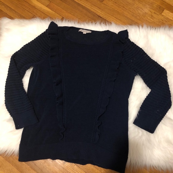 loft • navy blue ruffle sweater • m - Picture 2 of 6